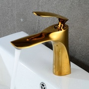 浴室水龙头洗脸盆单孔冷热水陶瓷阀芯，全铜电镀钛金单把台下盆水嘴