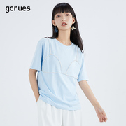 gcrues重工钉珠t恤设计感夏打底衫宽松短袖薄款蓝色上衣套头