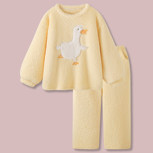 『吃蛋黄鸭』卡通，鸭子加厚珊瑚绒睡衣冬季女保暖可外穿开衫家居服