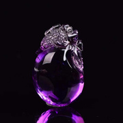魅晶天然水晶晶体通透巴西紫水晶雕刻钱袋子金蟾吊坠毛衣链