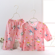 1-3岁女宝宝棉绸睡衣，男婴儿幼儿薄款夏季空调家居服绵绸套装开衫2