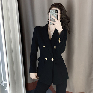黑色西装外套女2024春秋季设计感小众韩版休闲修身小个子西服