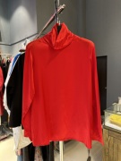k牌春夏女装红色高领，长袖短款真丝衫净版高品质
