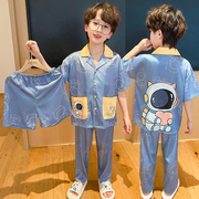 太空人冰丝三件套男童睡衣夏季儿童短袖薄小孩中大童空调家居服装