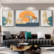 客厅装饰画沙发背景墙现代卧室，三联抽象风景，轻奢镶钻简约晶瓷画