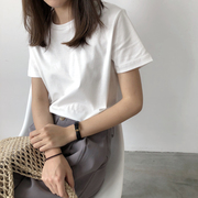 棉质直筒t恤女短袖2020年夏季纯色，圆领百搭显瘦常规打底白色t