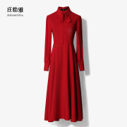 新娘礼服法式温柔红色，连衣长裙春秋显瘦回门敬酒订婚赫本风小红裙