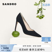 SANDROOutlet女鞋通勤浅口性感尖头黑色细高跟皮鞋SFACH00257