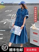 宽松软牛仔连衣裙女夏薄款气质，复古vintage中长裙学院风衬衫裙子