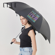 ELLE炫彩印花自动伞女防晒太阳伞黑胶防紫外线遮阳两用雨伞三折伞