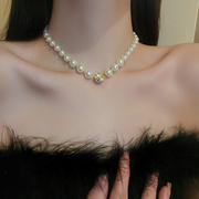 复古法式珍珠项链，2023轻奢小众个性夸张锁骨，链女高级感