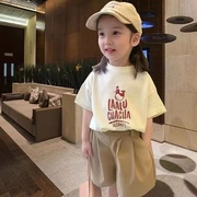 女童纯棉短袖t恤儿童2022网红上衣中小童夏季白色打底衫潮