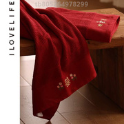 款红色纯棉新婚喜字结婚大浴巾，一对情侣裹家用毛巾速干吸水陪嫁巾