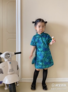 女童薄款连衣裙宝宝周岁中式礼服，油画优雅中国风，夏季显白碎花旗袍