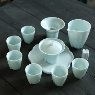 青瓷羊脂白玉白瓷套装全套功夫盖碗茶杯套套组家用陶瓷整套茶具