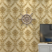 金黄色3d大马士革欧式壁纸，客厅卧室酒店，奢华别墅装修大花背景墙纸