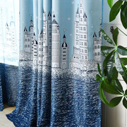 新地中海城堡儿童房卧室客厅阳台隔热遮光布艺阳台定制窗帘成品纱