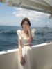 设计感法式小众超仙大摆飘逸白色长裙露腰海边度假风小飞袖连衣裙