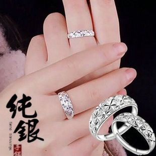 香港千足纯银999足银戒指，女满天星男女情侣，对戒活口可调节大
