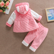 女宝宝秋冬套装，洋气0-1-2岁婴幼儿马甲三件套薄棉衣外出服潮