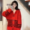 WMXZ冬季毛衣法式慵懒风宽松加大码红色针织衫外套女5802146
