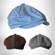 鸭舌帽子透气纯棉八角帽文艺，复古学生帽贝雷帽牛仔，蓝色小脸报童帽