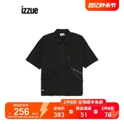 izzue男装短袖衬衫2022夏季潮流工装拉链半袖上衣8314u2i