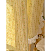 美式复古绿色窗帘蕾丝花边卧室，半遮光郁金香，客厅轻奢高级感免打孔