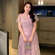GLEC大码女装高端轻奢2024法式时尚梦幻紫罗兰网纱仙女连衣裙