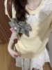 奶黄色蕾丝花边蝴蝶结上衣女2024春夏法式甜美小个子减龄针织短袖