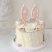 网红珍珠兔耳朵蛋糕装饰插件唯美草莓硅胶模复古蛋糕公主系摆件