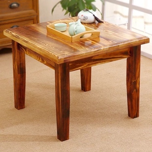 实木小方桌家用矮桌吃饭四方桌子复古客厅，茶桌阳台木头桌正方形
