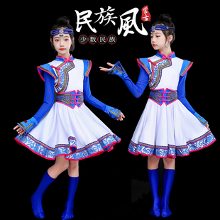 元旦蒙古族筷子舞儿童女袍舞蹈演出服装少数民族舞台表演服