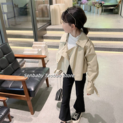 senbaby女童秋装外套中小童韩版洋气时尚气质短版翻领夹克小风衣