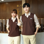 快餐店咖啡厅服务员秋冬装 时尚韩版马甲制服西餐厅工作服针织衫