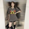 欧洲站2024夏季韩版设计感圆领短袖卡通狗图案印花大版BF风T恤潮