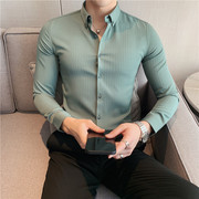 男士衬衫长袖春秋季高级感男装2023休闲商务高端修身条纹衬衣