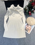 高品质时尚旗袍改良版拼水貂毛，修身小香连衣裙，套装女23冬季