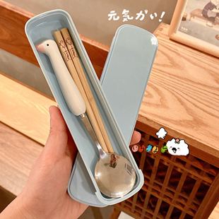 儿童便携餐具套装单人创意可爱学生上班族外出专用筷子勺子收纳盒