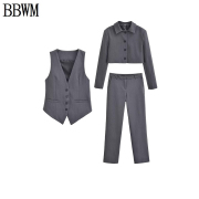 BBWM 欧美女装西装外套马甲直筒裤套装 8718126 87201