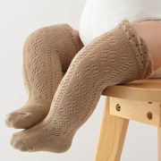 新生儿夏季移圈镂空可爱花边袜婴儿宝宝袜，松口防蚊空调纯色长筒袜