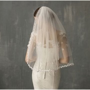 严选简约风树叶蕾丝边单层头纱，婚礼新娘面纱结婚拍照造型道具外贸