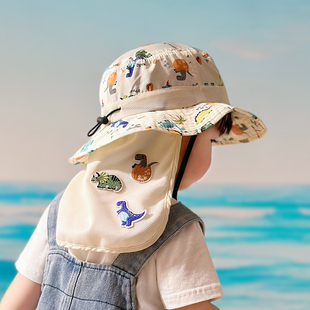 宝宝防晒帽子夏季薄款时尚，大檐婴儿渔夫帽，男孩女童护脖披肩遮阳帽