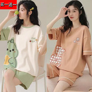 睡衣夏季女款大码套装，短袖夏天2023纯棉薄款宽松家居服两件套
