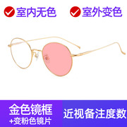 高档超轻纯钛防蓝光辐射变色眼镜，变粉色平光近视男女款复古圆框护