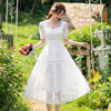 2024夏装蕾丝连衣裙韩版修身显瘦白色超仙气质森系法式中长裙