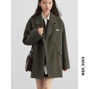 chicven「模糊边界」冬韩版仿毛呢西装，外套中长款美拉德大衣