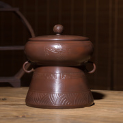 钦州坭兴陶铜鼓醒茶罐，小号带花纹陶瓷，密封茶叶缸醒茶器散茶储茶桶
