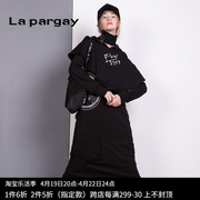 Lapargay纳帕佳2024女装中长款黑色显瘦拼接披肩假两件连衣裙
