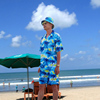 海南岛服旅游休闲衬衫，沙滩情侣民族夏威夷短袖，蓝色椰子树中国风